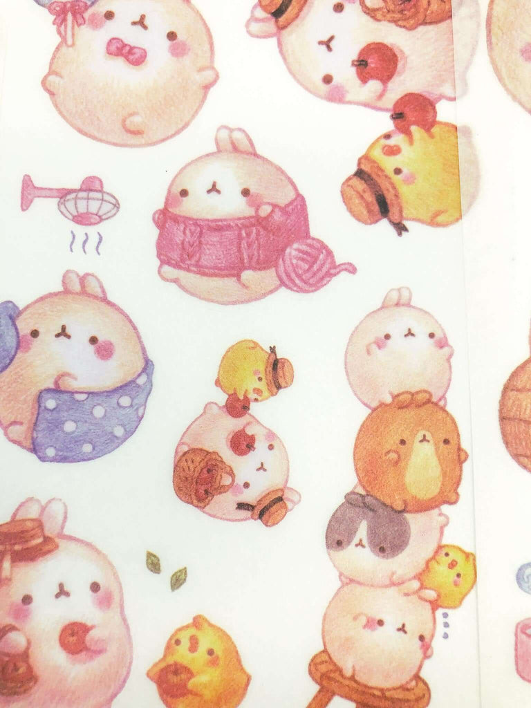 Kawaii Bunny Matte Flat Sticker Pack of 3 or large single sheet