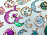 galaxy charm space moon planet cat star stars enamel charms pretty cute kawaii uk gold tone metal turquoise purple blue green