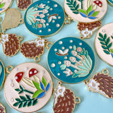round disc circle large charm charms pendant pendants hedgehog hedgehogs woodland mushroom butterfly pale pink turquoise teal brown gold tone metal uk craft supplies nature