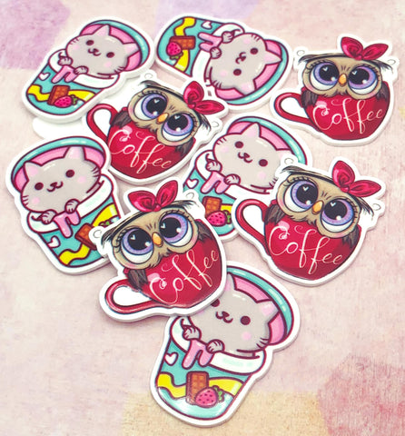 owl coffee mug cup kitty drinking drink cute kawaii planar fb flatback flat back embellishment resin uk craft supplies owls