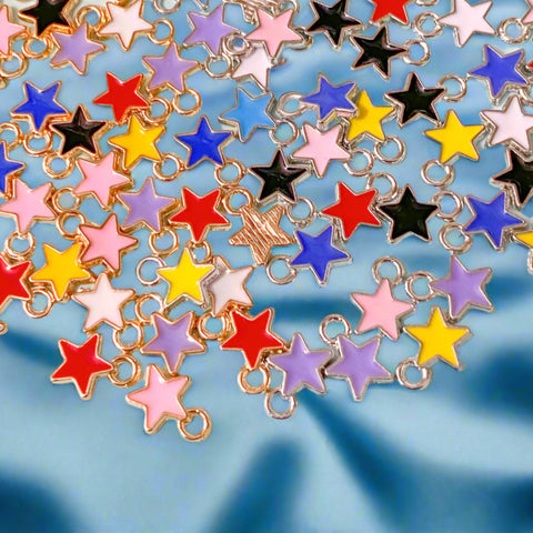 tiny small little star stars enamel charms gold tone silver metal enamelled uk cute kawaii craft supplies pink white red black blue yellow lilac 9mm