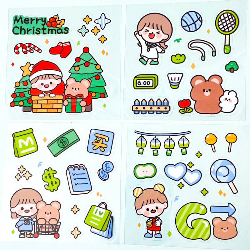 BLUE & GREEN Kawaii Square Packs of Clear Plastic Decorative Stickers -5  packs