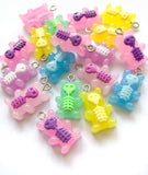 halloween skeleton gummy bear bears uk cute kawaii resin charm charms craft supplies spooky pastel pretty bones bone scary goth green blue pink purple yellow bright fun