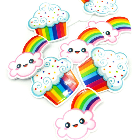 rainbow coloured planar fb acrylic resin resin flatback cloud happy clouds cupcake cup cake cakes rainbowy uk kawaii craft supplies