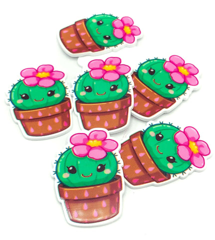pink flowering cacti cactus acrylic fb flat back flatback resin resins embellishment pot plant uk kawaii craft supplies smiling happy fbs