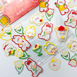 spring baby bunny bunnies flower flowers floral clear plastic pet sticker stickers flake flakes pack of 45 mini set uk cute kawaii stationery
