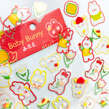 spring baby bunny bunnies flower flowers floral clear plastic pet sticker stickers flake flakes pack of 45 mini set uk cute kawaii stationery