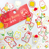 spring baby bunny bunnies flower flowers floral clear plastic pet sticker stickers flake flakes pack of 45 mini set uk cute kawaii stationery