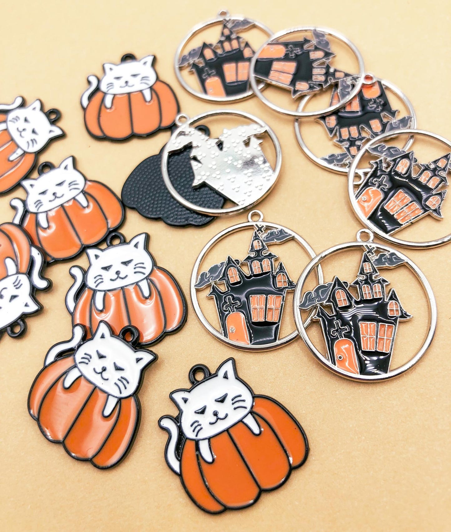 Large Haunted House Or Pumpkin Cat Enamel Charm