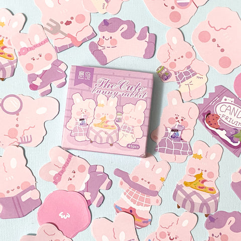 cute bunny rabbit rabbits bunnies sticker stickers flake flakes mini box 45 pink pastel candy sweet sweets food cake reading unicorn uk stationery lilac