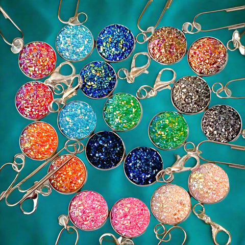 silver tone metal bezel planner charm charms sparkly gemstone iridescent round gem uk planner gift gifts stich marker markers clips druzy quartz
