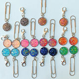 silver tone metal bezel planner charm charms sparkly gemstone iridescent round gem uk planner gift gifts stitch marker markers clips druzy quartz
