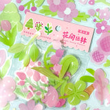 pink and green spring flower flowers sticker stickers flake flakes pack set of 40 20 uk cute kawaii stationery blossoms blossom leaves clear plastic pet big blooms summer planner supplies