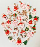 christmas enamel gold tone metal charm charms uk cute kawaii craft supplies festive father santa cat hat stocking tree snowman rudolph reindeer wreath moon candy cane bells rhinestone