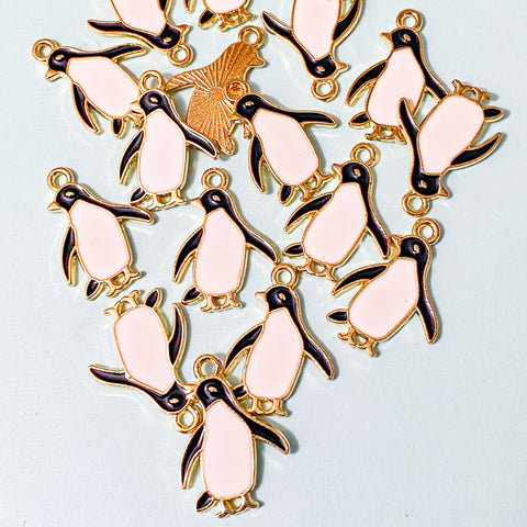 black and white penguin penguins gold tone metal enamel charm charms uk cute kawaii animal pendant