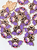 magic magical witch halloween bat bats charm charms pendant purple lilac wings cat black holding crystal ball moon stars uk cute kawaii craft supplies gold tone metal enamelled cats