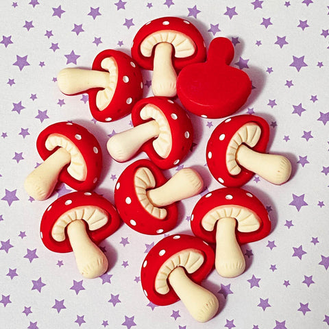 large chunky resin mushroom mushrooms uk cute kawaii flatback flat back embellishment resins red spots fungi toadstool fb fbs huge big
