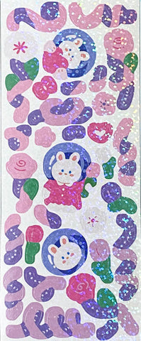 holo holographic glitter glittery bunny rabbit bunnies rabbits stationery sticker stickers sheet cute kawaii uk flower flowers bow bows scroll easter