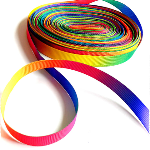 rainbow ombre narrow 10mm wide grosgrain ribbon yard uk cute kawaii craft supplies thin bright colours rainbowy ribbons double sided crafts