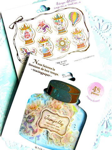 snow dome globe 48 translucent sticker flake flakes stickers pack of gold foiled uk cute kawaii stationery foiled magical animal washi paper snowglobe snow globes domes