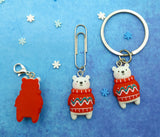handmade hand made cute kawaii white polar bear resin charm planner clip clips charms keyring key ring uk gift gifts planning accessories red jumper festive christmas snowy winter silver tone metal paper
