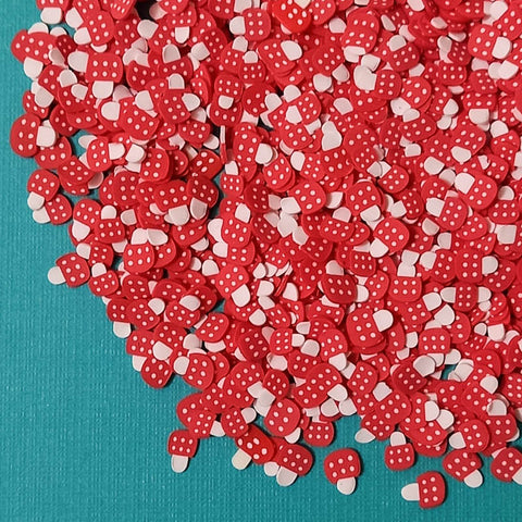 polymer clay mushroom mushrooms small mini thin nail art slice slices sprinkle sprinkles decals red white spotted fungi toadstool toadstools uk cute kawaii craft supplies