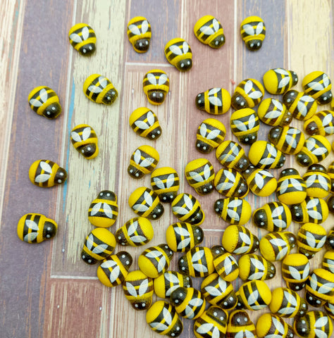 bee bees wood wooden yellow sticky stick on flatback flat back fb fbs uk cute kawaii craft supplies 12mm small adhesive bright