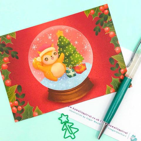 Kawaii Squirrel Exclusive Postcard - CHRISTMAS SNOW GLOBE