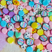 easter spring sprinkle sprinkles poly polymer clay slice slices decoden uk cute kawaii craft supplies set bundle pastel colours egg eggs chick chicks bunny bunnies circles round dots heart hearts