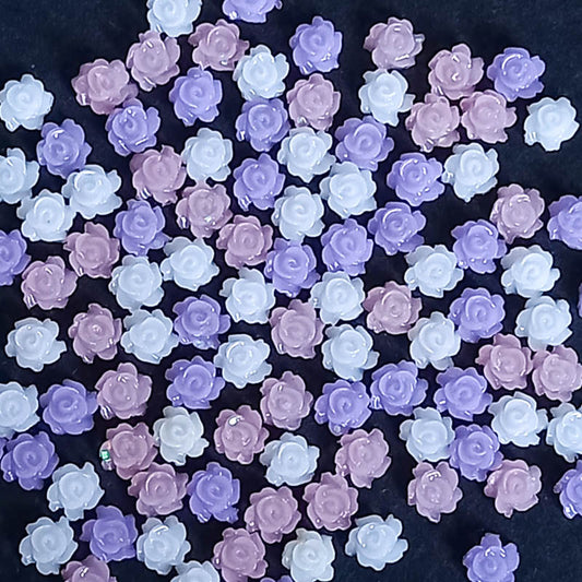 mini small tiny 5mm little flower flowers resin flat back fb fbs embellishment roses rose pale pink lilac white bundle uk cute kawaii craft supplies shop store