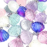 uk cute kawaii shell shells charm charms resin glitter glittery pretty small pendant silver tone fastening blue lilac pink white clear purple turquoise craft supplies