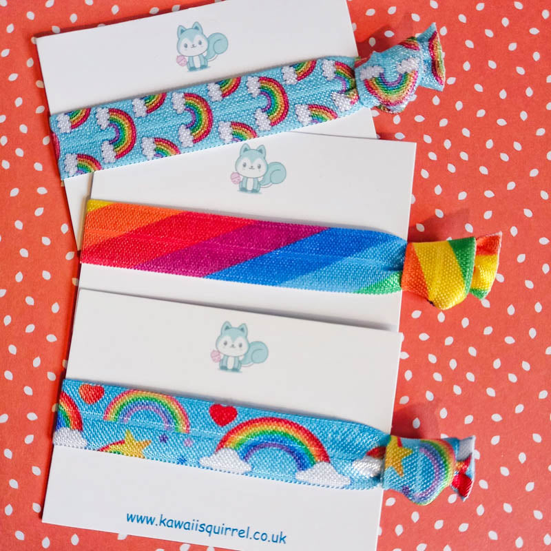 handmade hair bow bows tie ties elastic cute kawaii gift gifts uk rainbow rainbows colour colours striped moon cloud star blue sky girl girls hand made