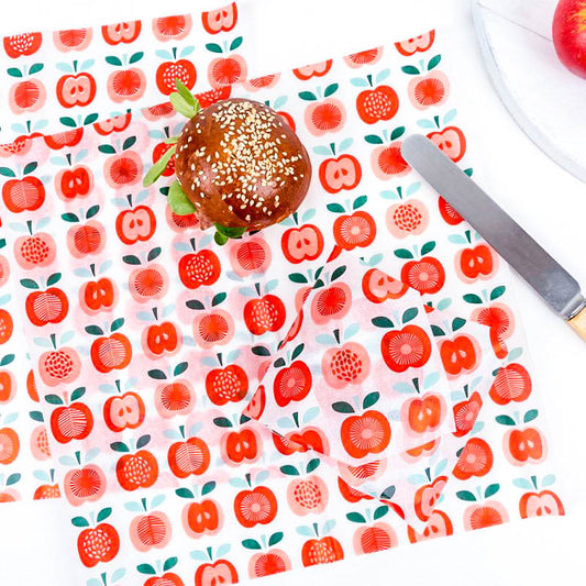 greaseproof grease proof paper waxed sheet sheets retro vintage red apple apples fruit kitchen wrap uk cute kawaii eco packing packaging biodegradable rex london