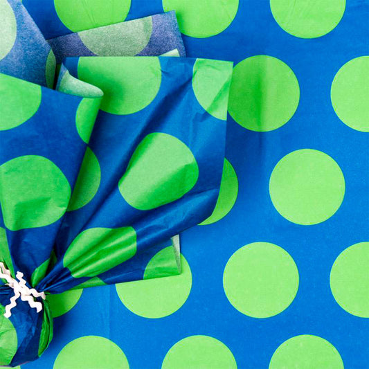 Sale! Last few! Tissue Paper 2 Large Sheets- GREEN ON DARK TEAL BLUE