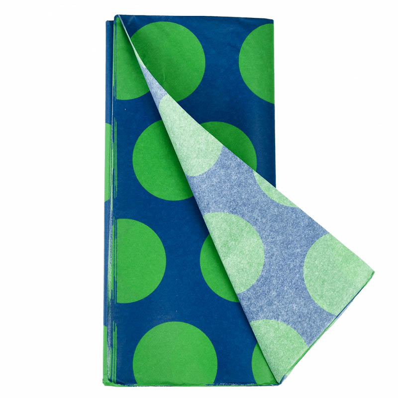 Sale! Last few! Tissue Paper 2 Large Sheets- GREEN ON DARK TEAL BLUE