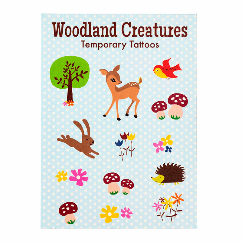 woodland creatures animal animals deer bunny rabbit hedgehog mushroom mushrooms bird flower flowers uk cute kawaii temporary kids tattoo tattoos pack of 2 sheets gift gifts cute kawaii party bag filler fillers retro rex london stocking filler fillers