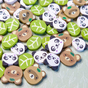 panda pandas bear brown bears cute kawaii polymer clay sprinkle sprinkles uk slice slices nail art leaf leaves green embellishment embellishments decoden bundle uk craft supplies