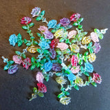 small mini little red rose acrylic flat back fb fbs embellishment embellishments flat back iridescent ab shimmer uk cute kawaii craft supplies decoden green leaves roses