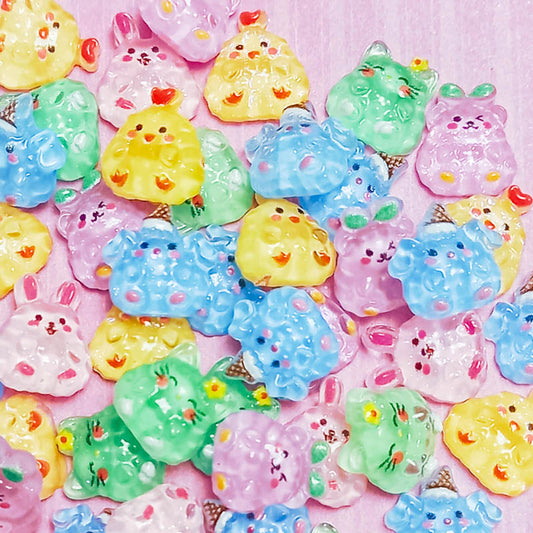 cute kawaii mini gummy animal animals cat bear dog puppy bunny rabbit blue green pink lilac embellishment embellishments fb fbs flatback resin acrylic uk cute kawaii craft supplies shop store small mini little chick chicks