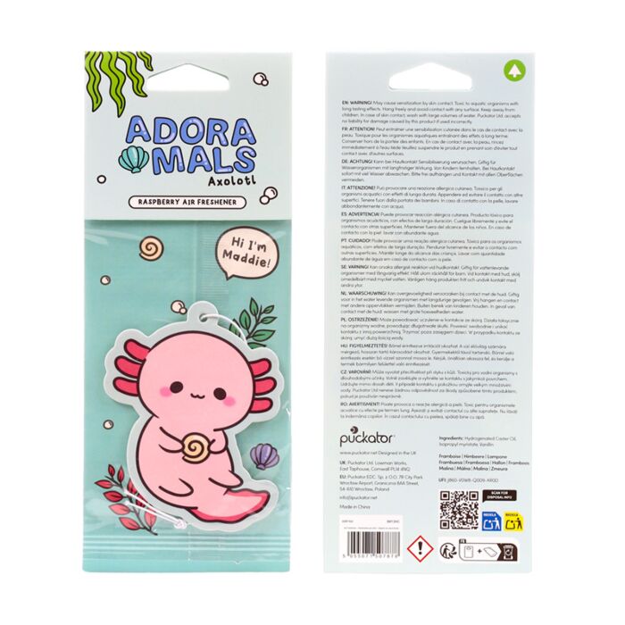 maddie the axolotl axolotls pink animal animals adoramals  hanging air freshener fresheners car home raspberry scent scented cute kawaii gift gifts uk stocking filler fillers shop store pretty fragrance fragranced fruit smell her women present