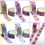 10m roll washi tape tapes rolls uk cute kawaii bargain stationery shop store supplies planner addict purple pink blue lilac brown grey mushroom flower floral butterfly butterflies foil leaves crow magic spooky