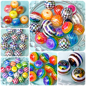 JUMBO Acrylic LUSTRE AB Beads 15mm STRIPES & CHECKED