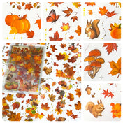 autumn wood woodland leaves leaf pretty stickers sticker sheet pack clear plastic pet uk cute kawaii stationery supplies planner addict store shop orange brown gold yellow pumpkin pumpkins halloween mushroom fungi toadstool squirrel acorn butterfly set