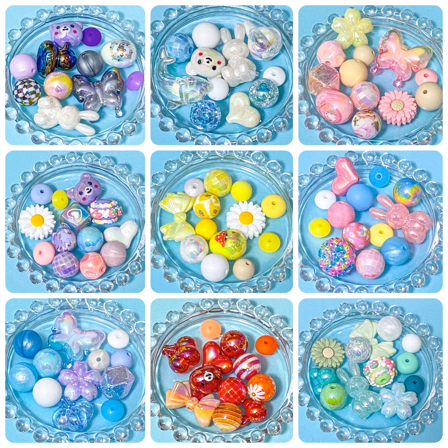 colourful jumbo bead bundles with silicone and acrylic beads in colour themes