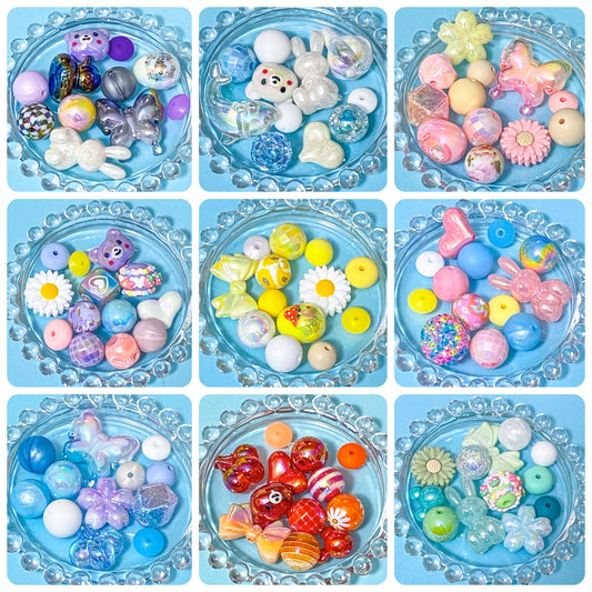 colourful jumbo bead bundles with silicone and acrylic beads in colour themes