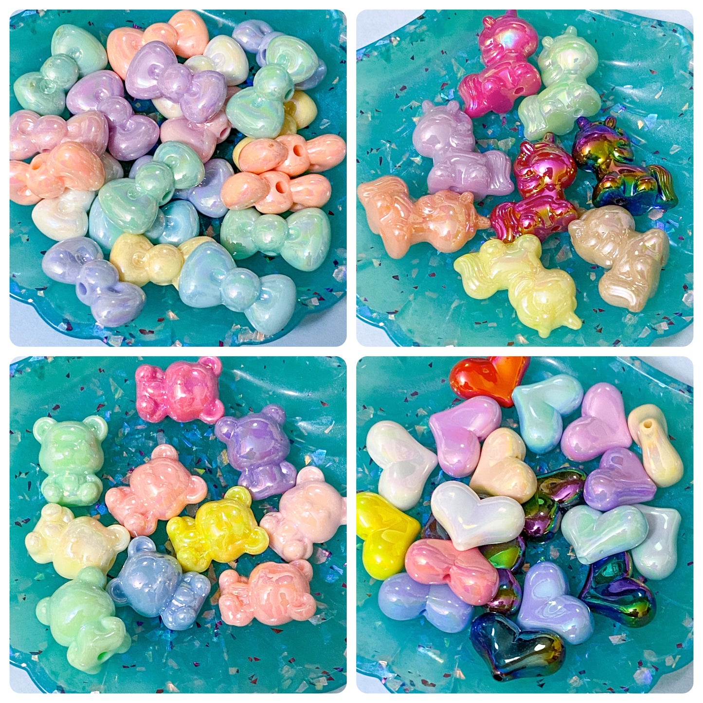 pearl pearly large big jumbo acrylic bead beads cute kawaii colourful iridescent coated ab sheen unicorn unicorns bow bows bear bears heart hearts craft supplies uk shop store crafts