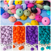 spacer spacers bean beans beads bead abacus disc thin silicone 12mm by 7mm flattened disk small soft uk cute kawaii craft supplies crafts shop store making beaded pen pens jewellery make bright strong orange deep purple dark green blue peacock teal 
