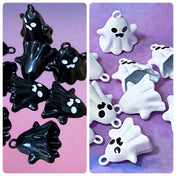spooky scary white and black ghost ghosts charm charms metal enamel pendant uk cute kawaii craft supplies shop store 3d large 21mm hollow halloween