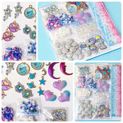 craft bundle galaxy celestial theme with flatbacks, ribbon, beads, sprinkles and charms