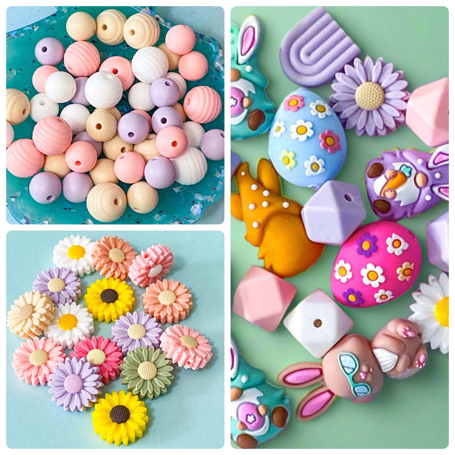 jumbo silicone beads large big chunky bead easter spring egg eggs gnome gnomes rabbit rabbits bunny bunnies flower flowers rainbow rainbows making pen pens build decorative pink purple lilac blue turquoise uk cute kawaii craft supplies stationery 
